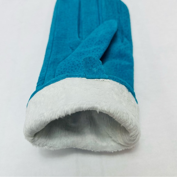 Women's VTG Turquoise Genuine Leather Suede Hand Stitched Lined Gloves, Size 7.5 - Picture 3 of 3